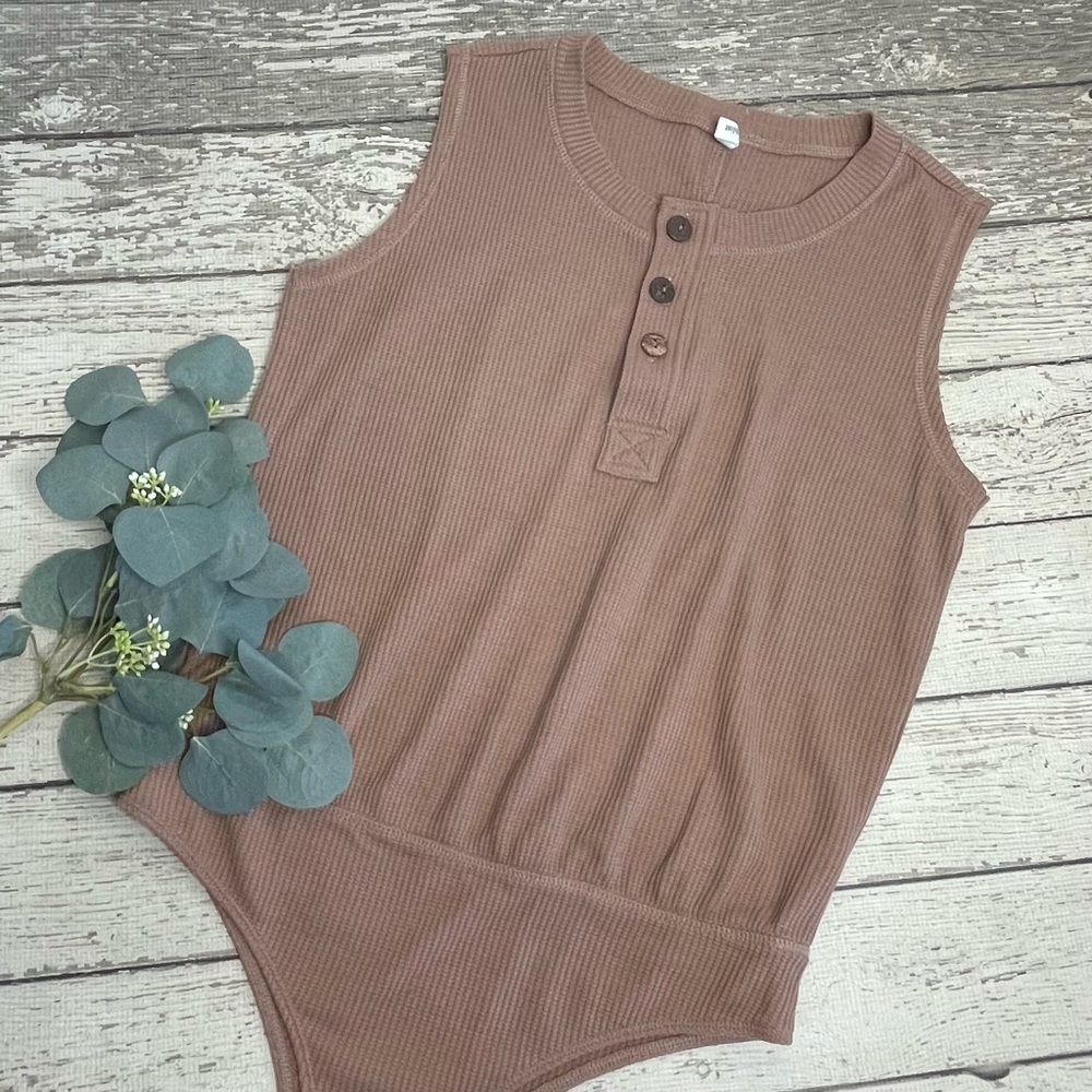 Wishlist Waffle Knit Sleeveless Henley Bodysuit